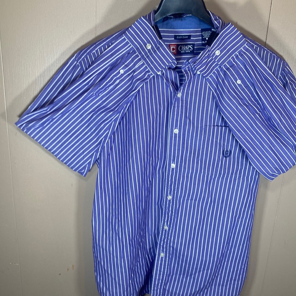 Chaps XL Blue and White Striped Dress Shirt